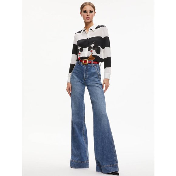 Alice Olivia Willa Silk Shirt with Stace Face Motif BNWT - Picture 2 of 7